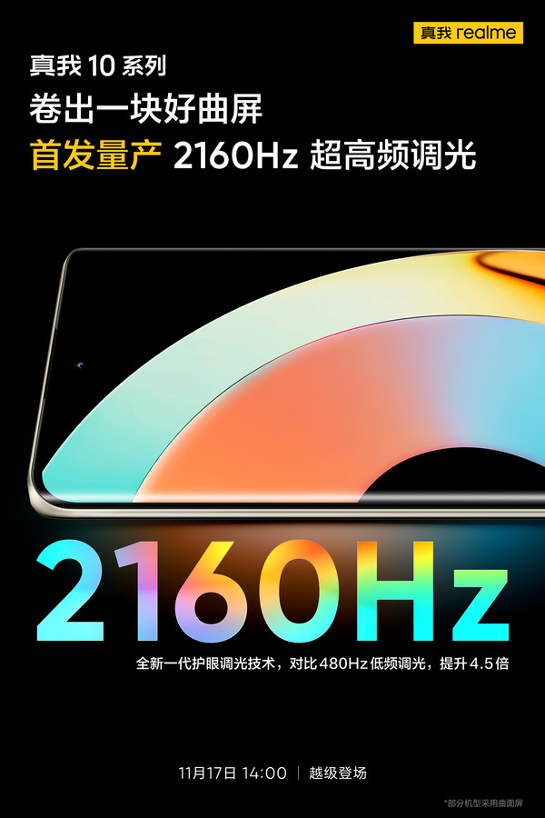 真我10系列首发量产2160Hz超高频调光